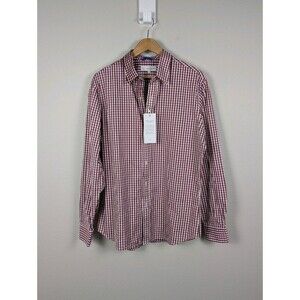 Teddy Stratford Zip Button Placket  Burgundy Gingham Checked Shirt XL Size 5 NWT